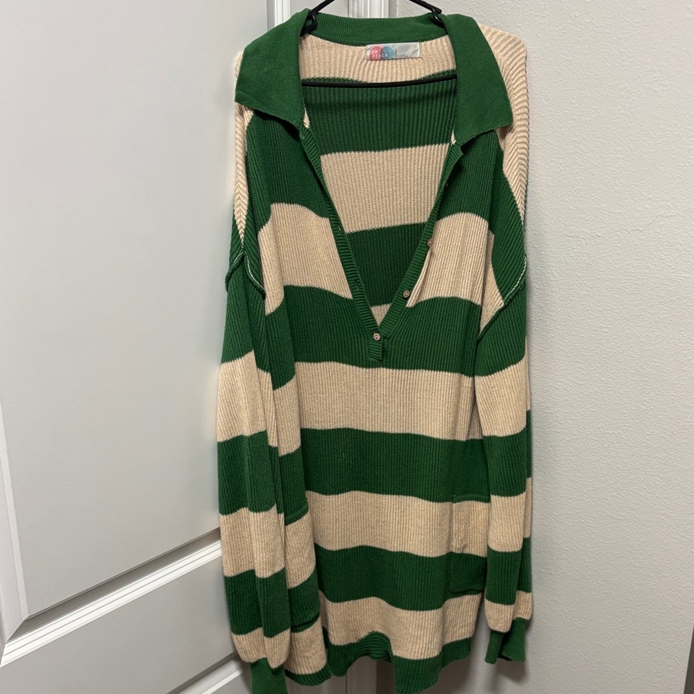 Free People Green and Cream Sweater Romper